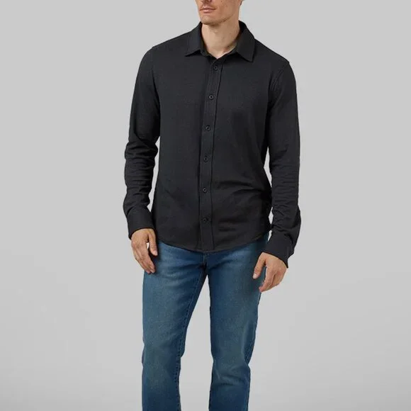 32 Degrees MEN'S CHARCOAL HEATHER KNIT L/S BUTTON-UP/NWT/M - Picture 3 of 13